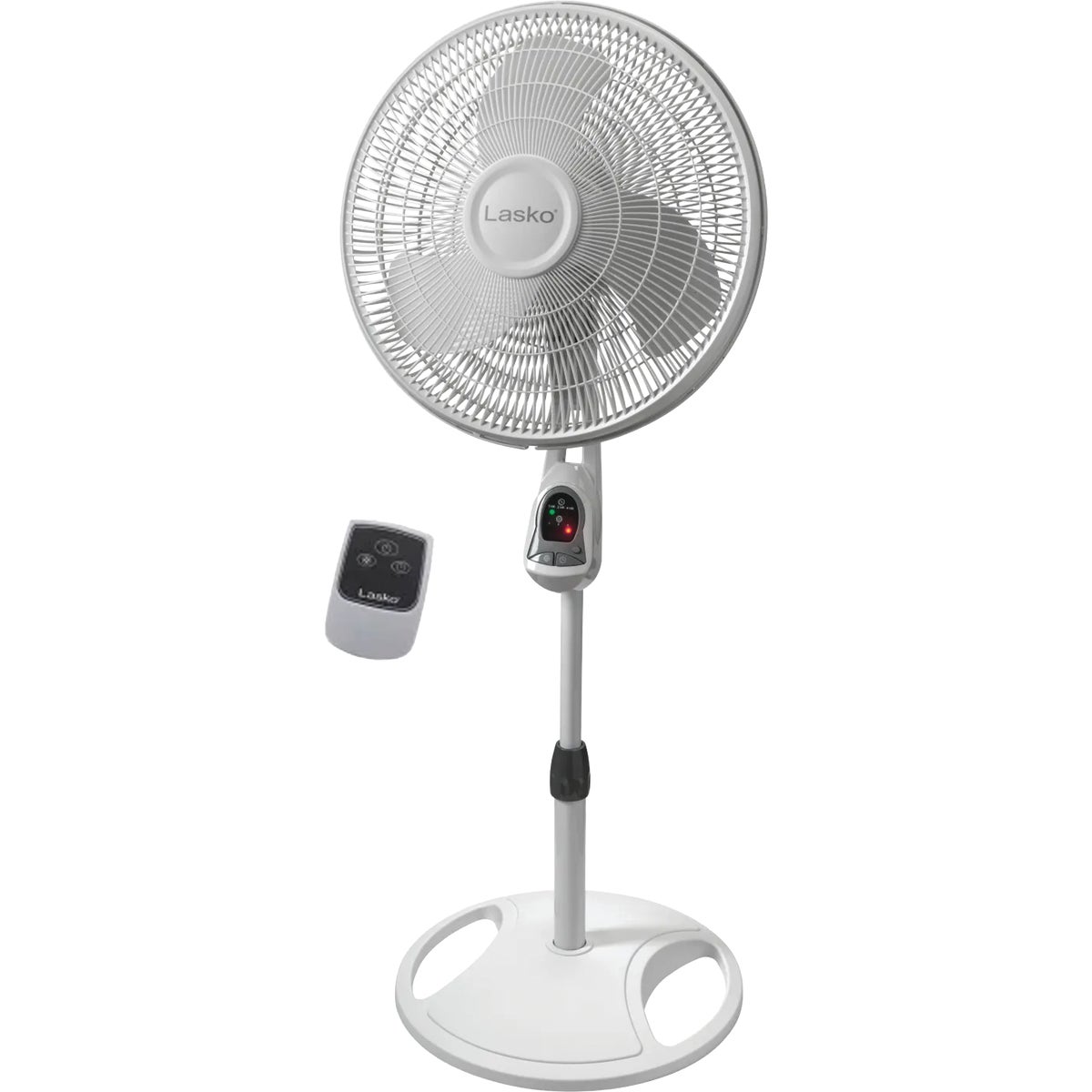 Lasko 16 In. Oscillating 3-Speed Pedestal Fan with Timer and Remote Control, White