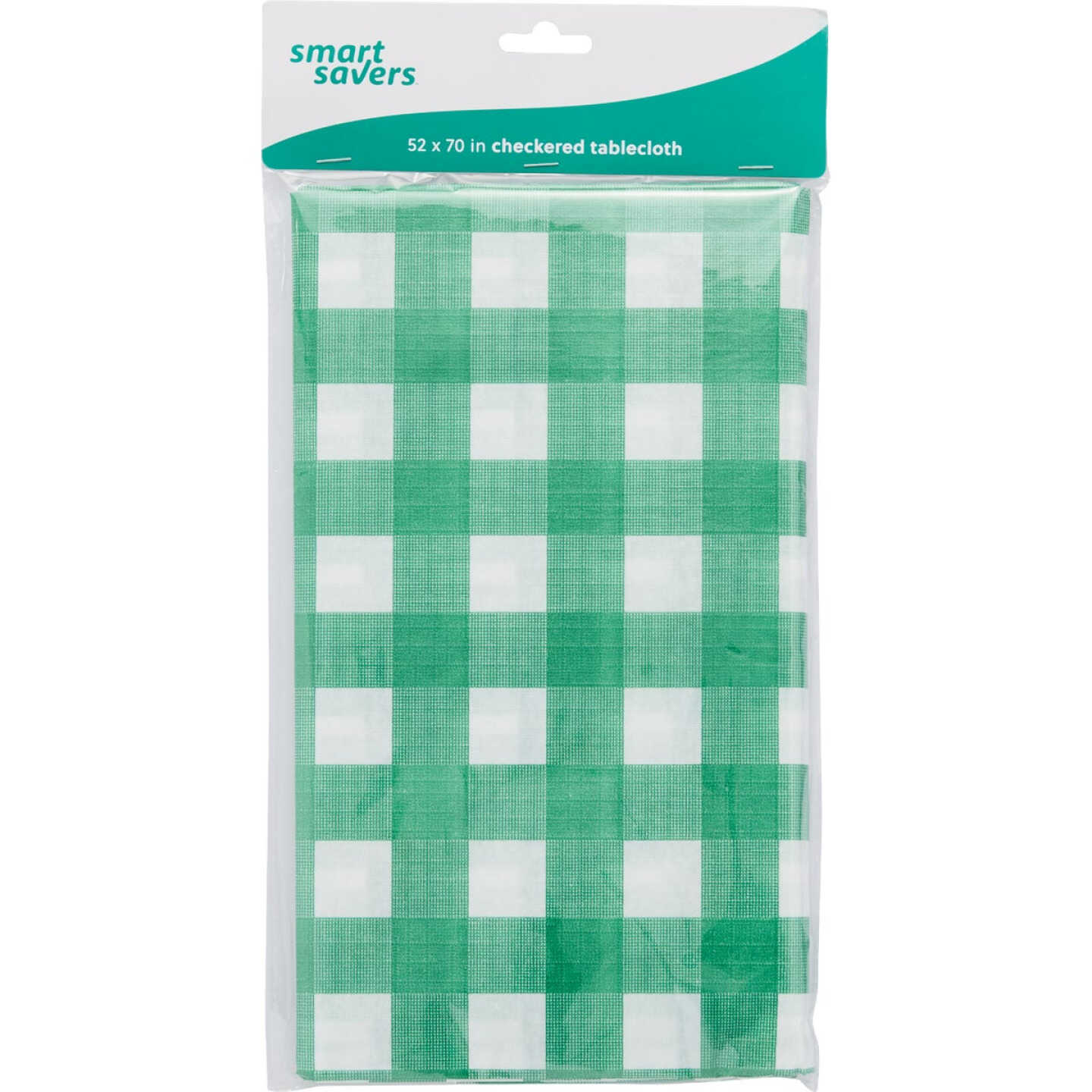 Smart Savers 52 In. W. x 70 In. L. Green & White Checkerboard Tablecloth Image 1