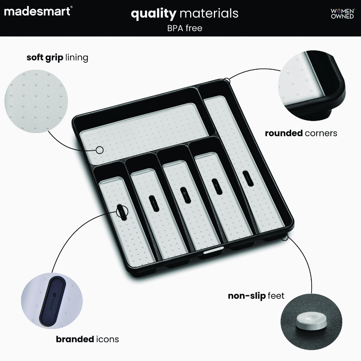 MadeSmart Classic 6 Compartment Silverware Tray, Carbon Image 5