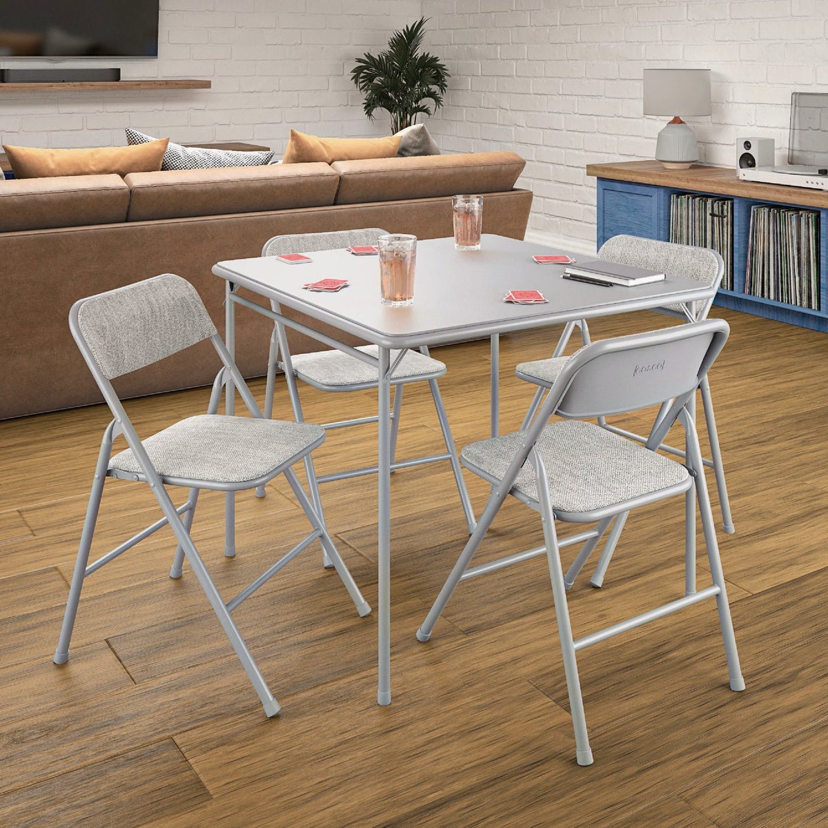 COSCO Gray Folding Vinyl Table and Fabric Chair Set (5-Piece) Image 4