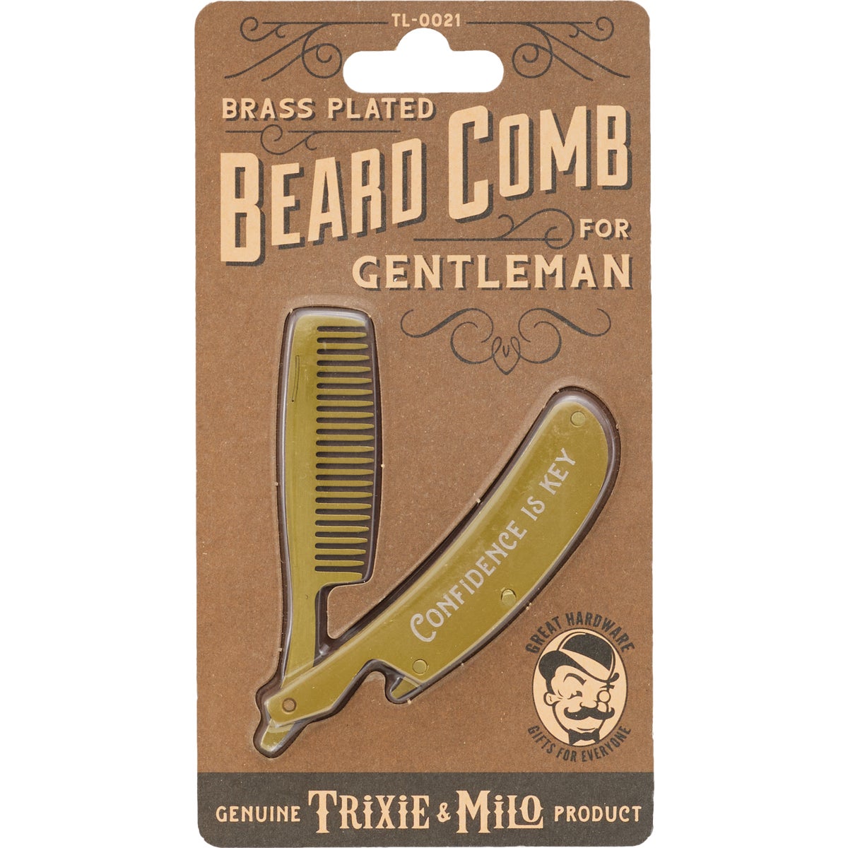 Lucky Jack Brass Plated Folding Beard Comb Image 2
