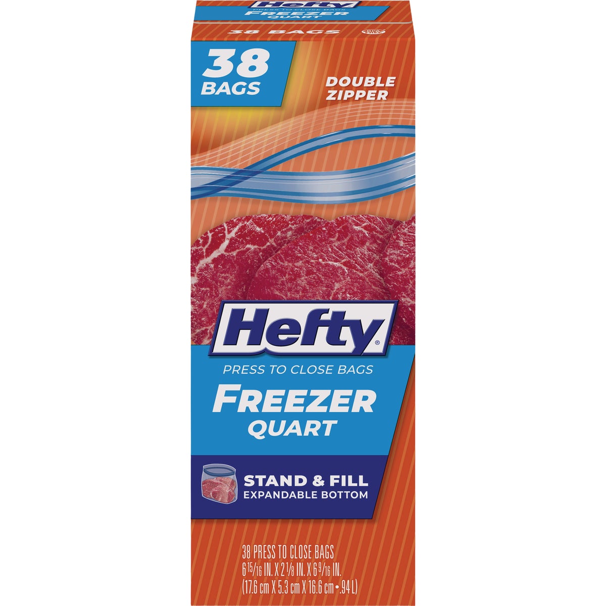 Hefty 1 Qt. Double Zipper Stand & Fill Freezer Storage Bag (38-Count)