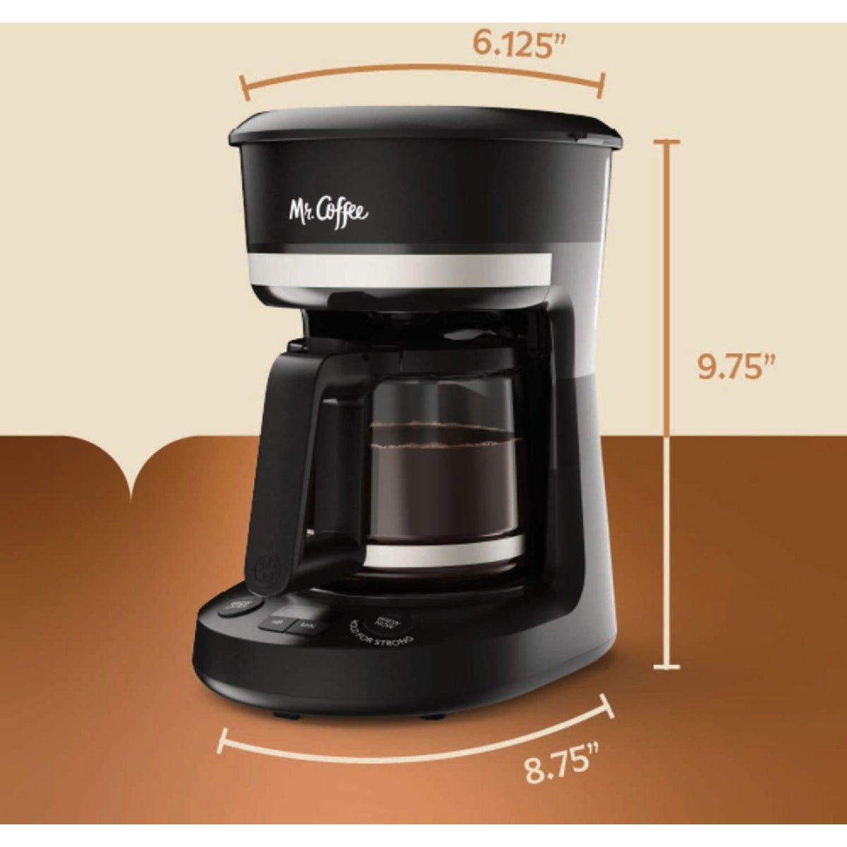 Mr. Coffee 5 Cup Programmable Coffee Maker with Strong Brew Mode, Black Image 2