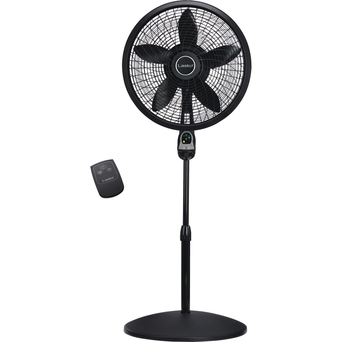 Lasko 18 In. Black Adjustable Height Pedestal Fan with Remote Control