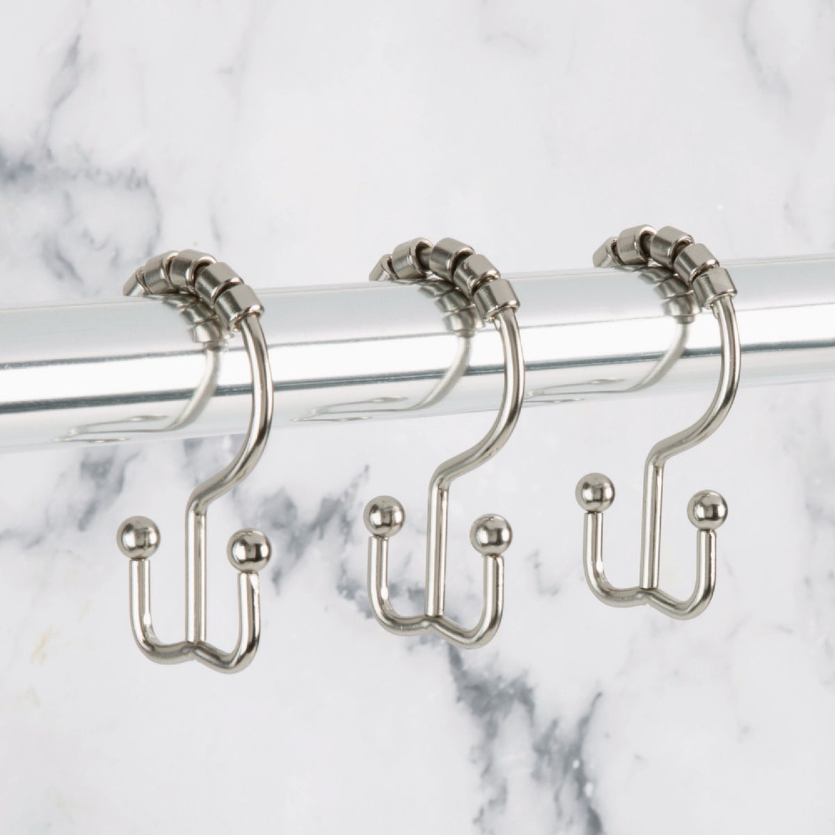 Moda At Home Brushed Nickel Annex Double-Roller Shower Curtain Hooks (12-Pack) Image 3