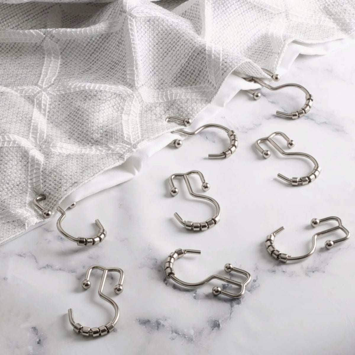 Moda At Home Brushed Nickel Annex Double-Roller Shower Curtain Hooks (12-Pack) Image 2