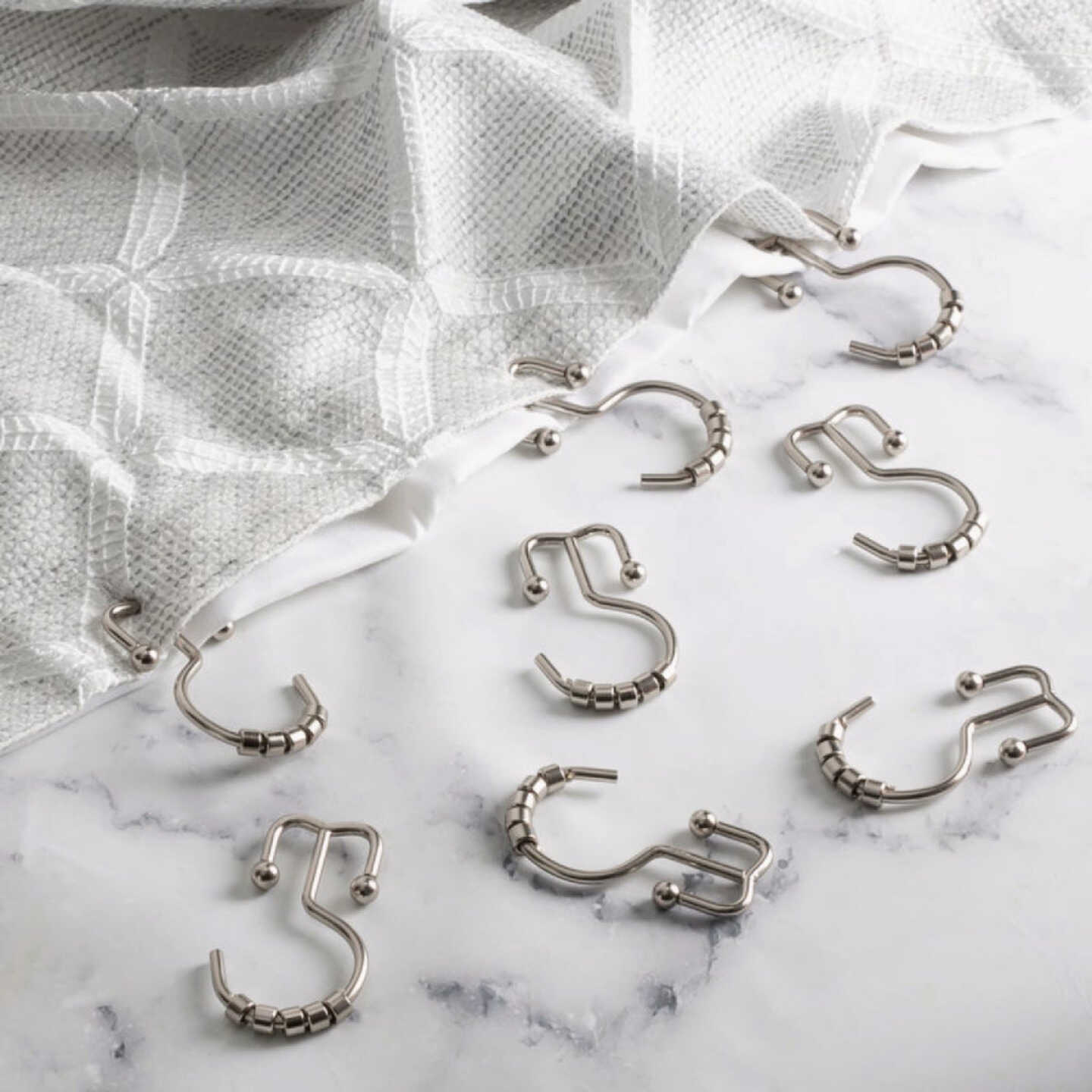 Moda At Home Brushed Nickel Annex Double-Roller Shower Curtain Hooks (12-Pack) Image 2