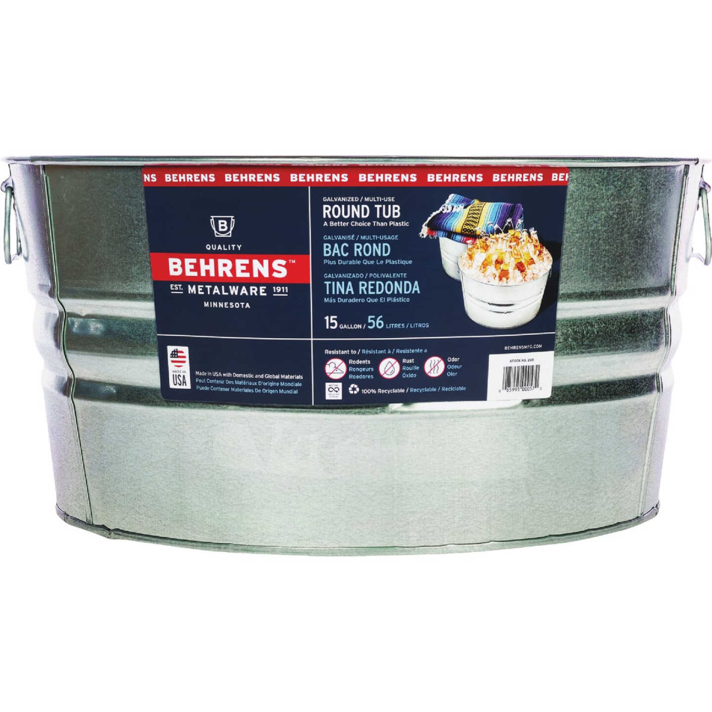 Behrens 15 Gal. Round Galvanized Steel Utility Tub Image 1