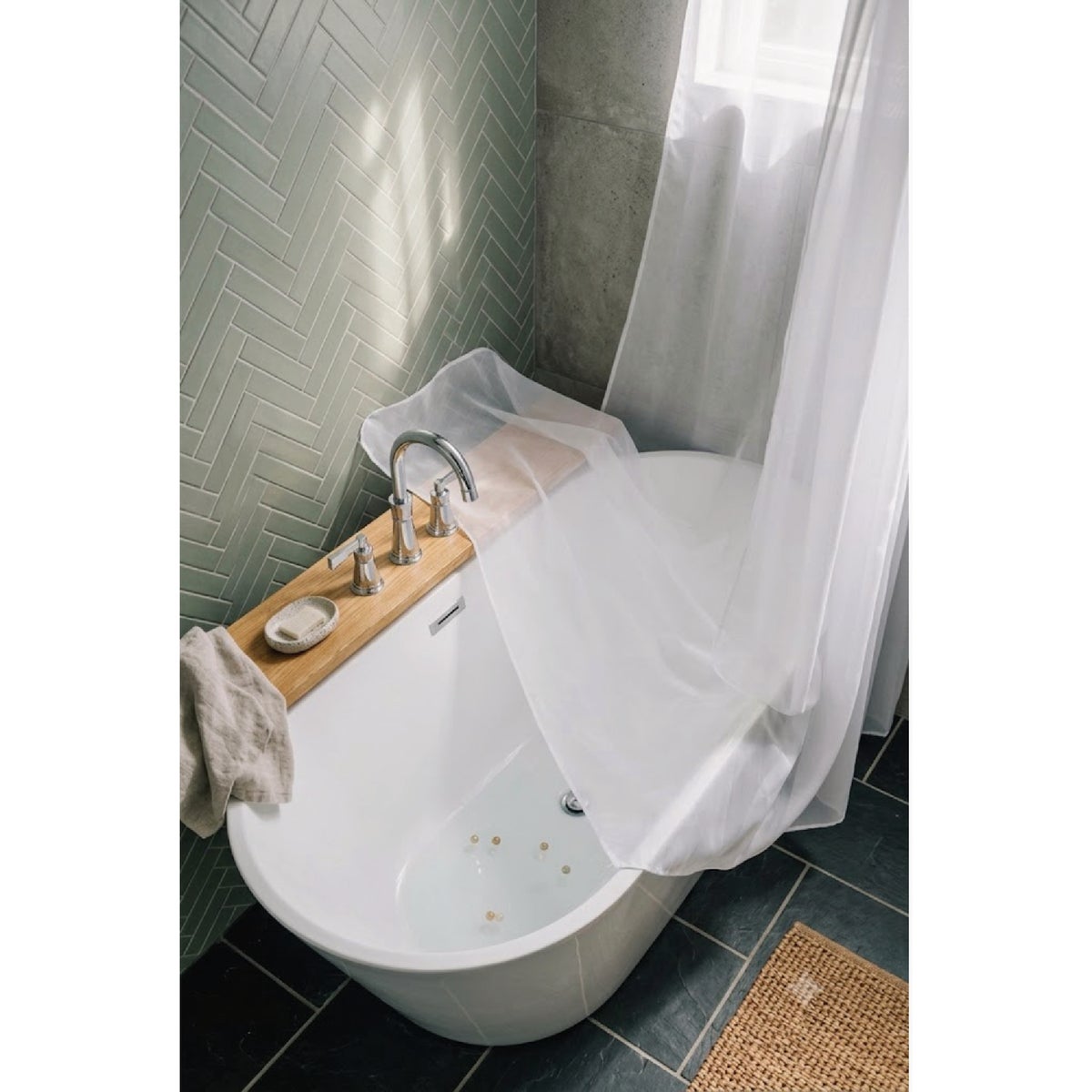 Moda At Home 70 In. x 72 In. White Oasis Frosted Heavyweight Shower Curtain Liner Image 2