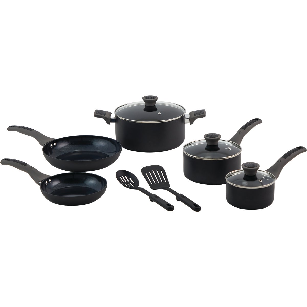 Mirro Get A Grip 2.0 Black Ceramic Coated Cookware & Utensil Set (10-Piece)