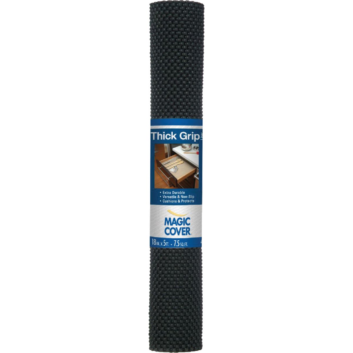Magic Cover Thick Grip 18 In. x 5 Ft. Black Self-Adhesive Shelf Liner