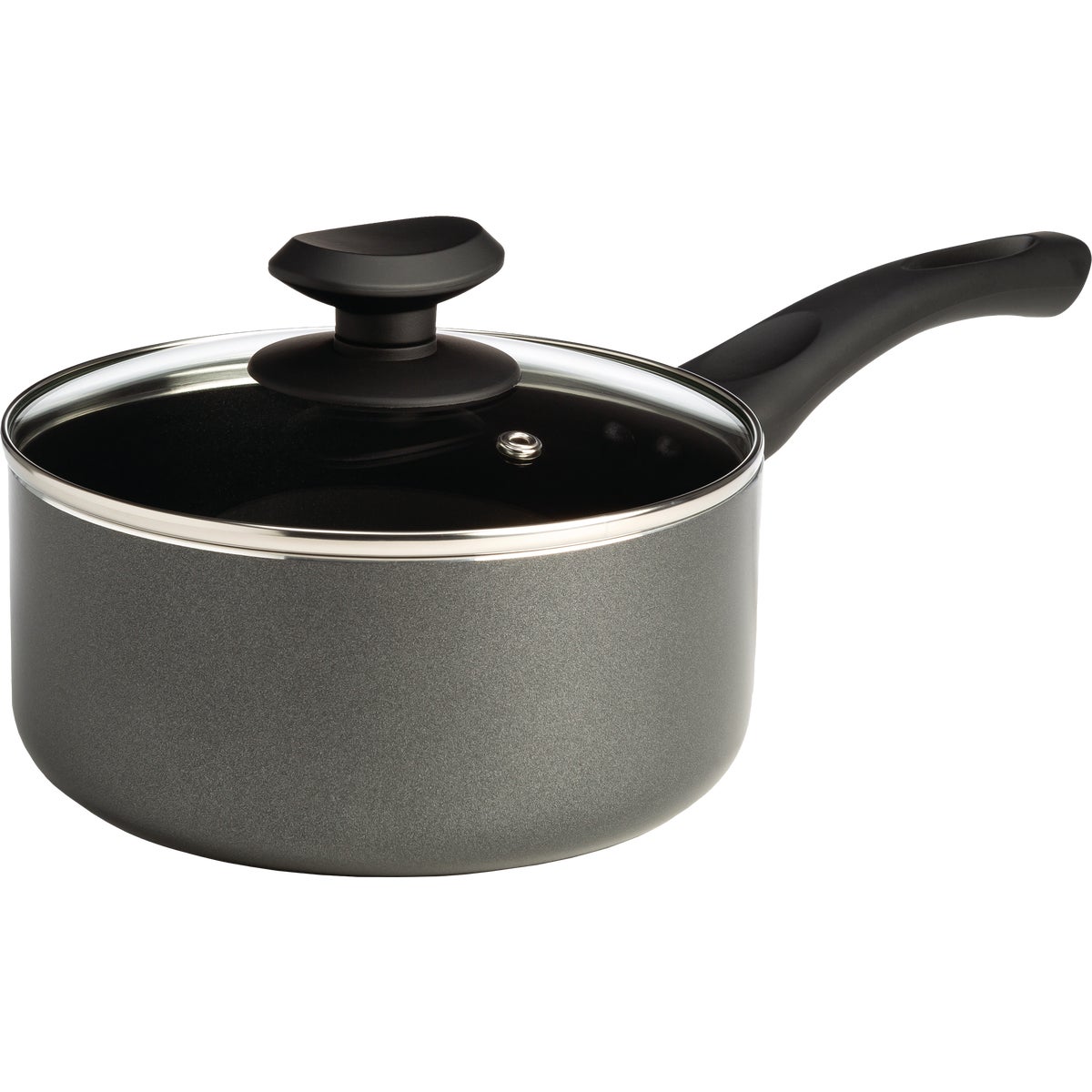 Elements 3 Qt. Gray Non-Stick Aluminum Saucepan with Glass Lid