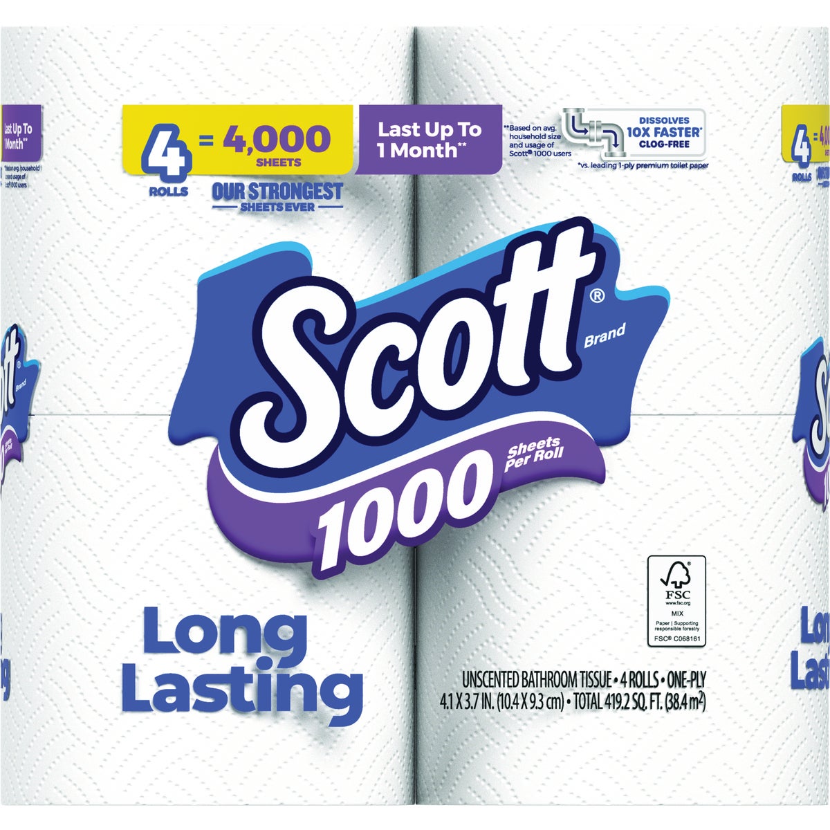 Scott 1-Ply White Bath Tissue (4 Rolls)