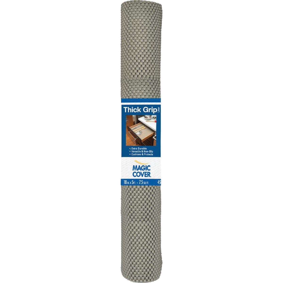 Magic Cover Thick Grip 18 In. x 5 Ft. Gray Self-Adhesive Shelf Liner