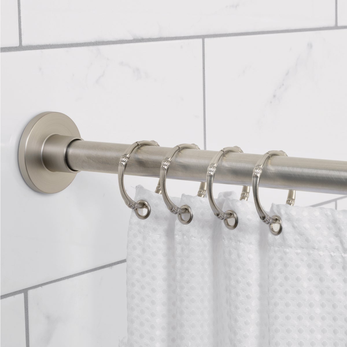 Zenna Home Straight 50 In. to 86 In. Rustproof Stainless Steel Adjustable Tension Shower Curtain Rod, Brushed Nickel Image 2