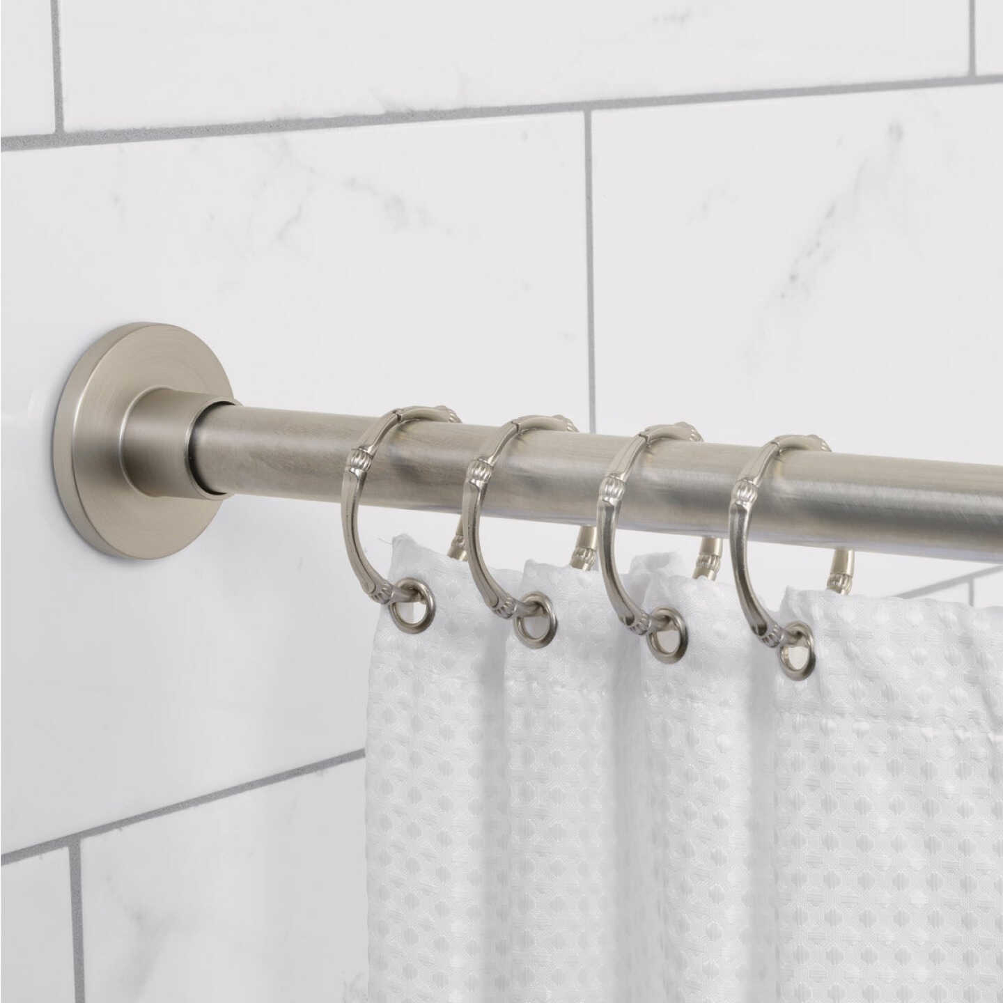 Zenna Home Straight 50 In. to 86 In. Rustproof Stainless Steel Adjustable Tension Shower Curtain Rod, Brushed Nickel Image 2