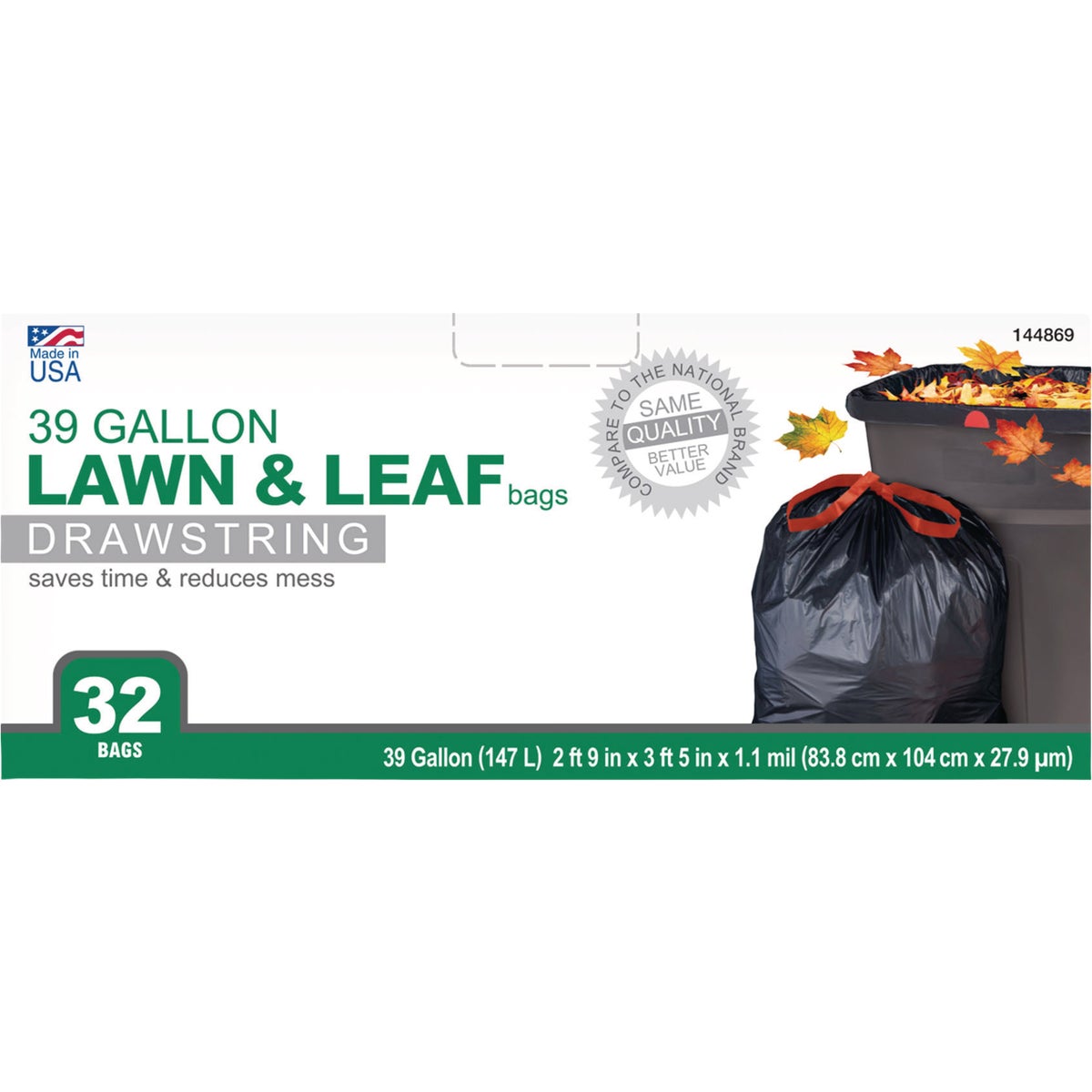 Berry 39 Gal. Lawn & Leaf Drawstring Trash Bags, Black (18-Count)