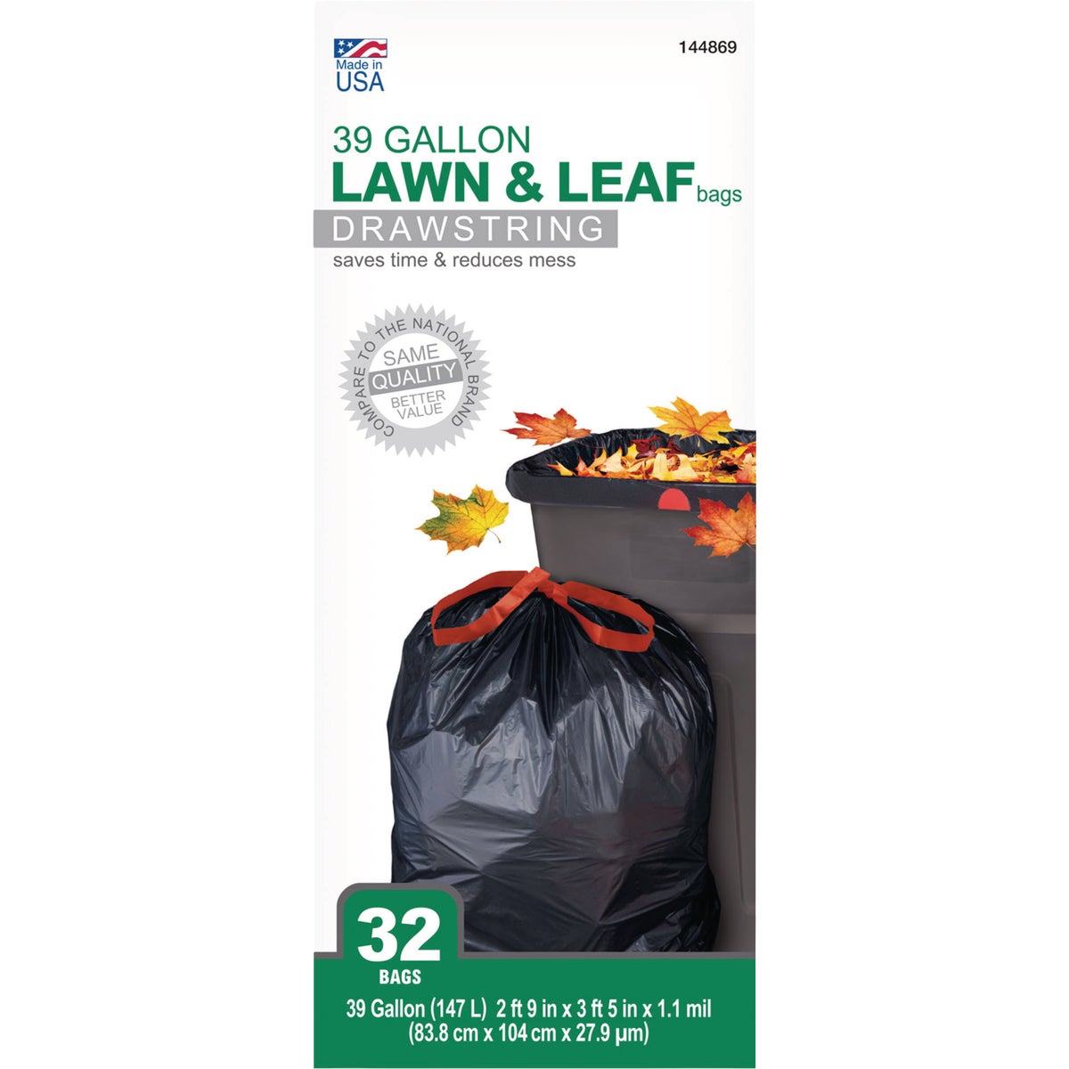 Berry 39 Gal. Lawn & Leaf Drawstring Trash Bags, Black (18-Count) Image 3