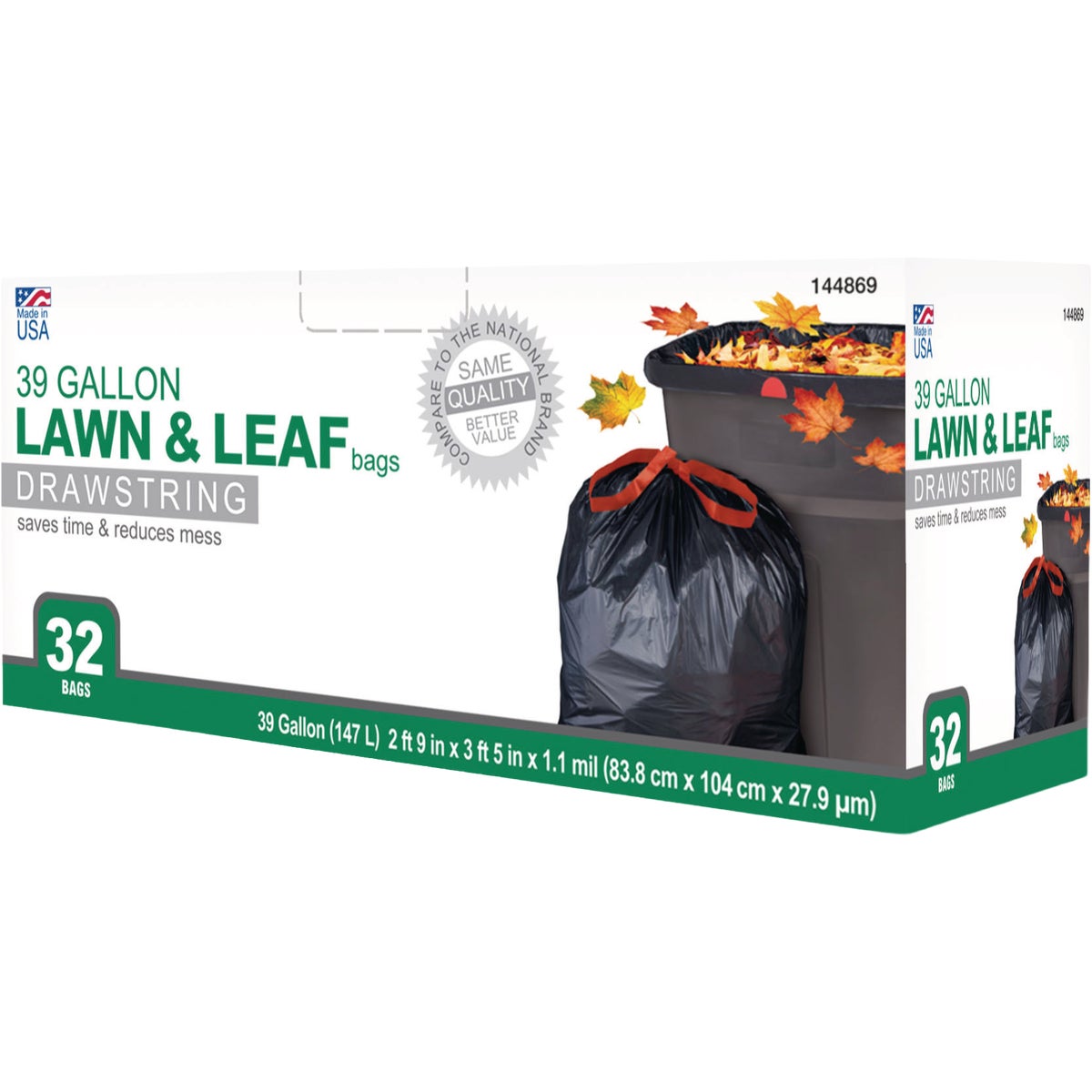 Berry 39 Gal. Lawn & Leaf Drawstring Trash Bags, Black (18-Count) Image 2