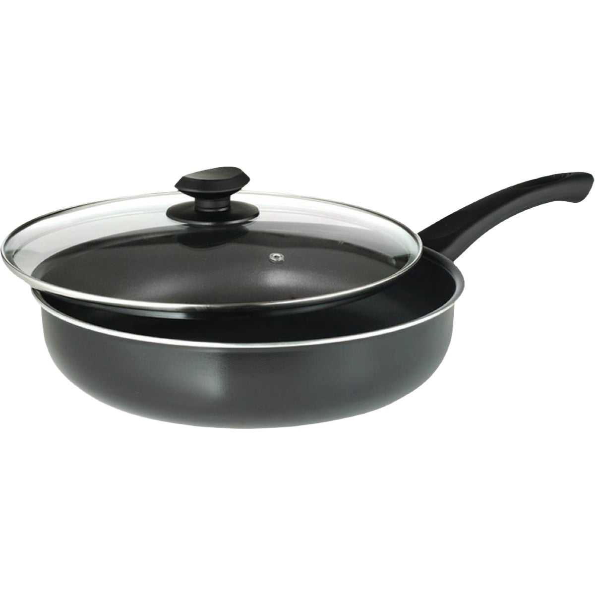 Epoca Elements 4-1/2 Qt. Gray Non-Stick Aluminum Deep Saute Pan with Glass Lid
