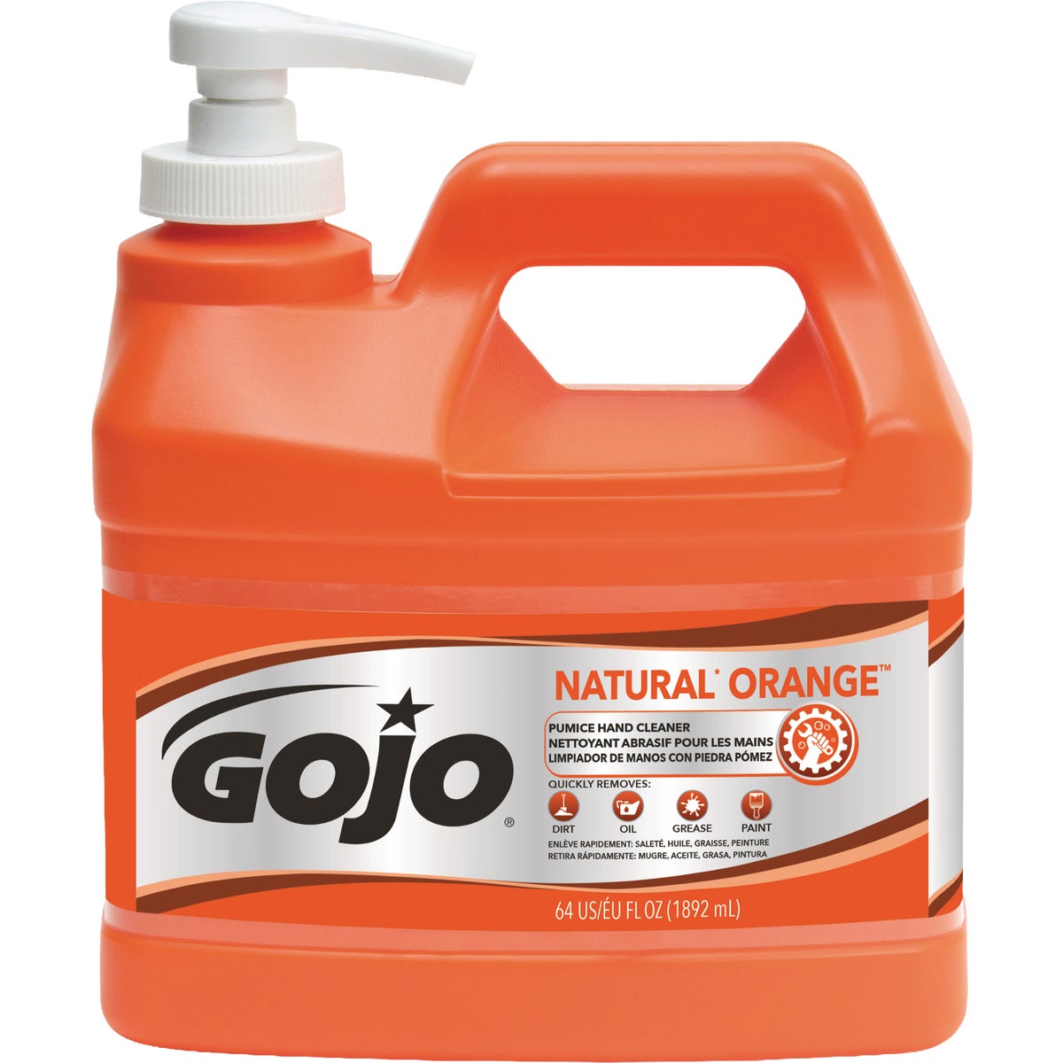 GOJO NATURAL ORANGE Pumice Hand Cleaner, 1/2 Gallon Quick Acting Lotion Hand Cleaner with Pumice Pump Bottle