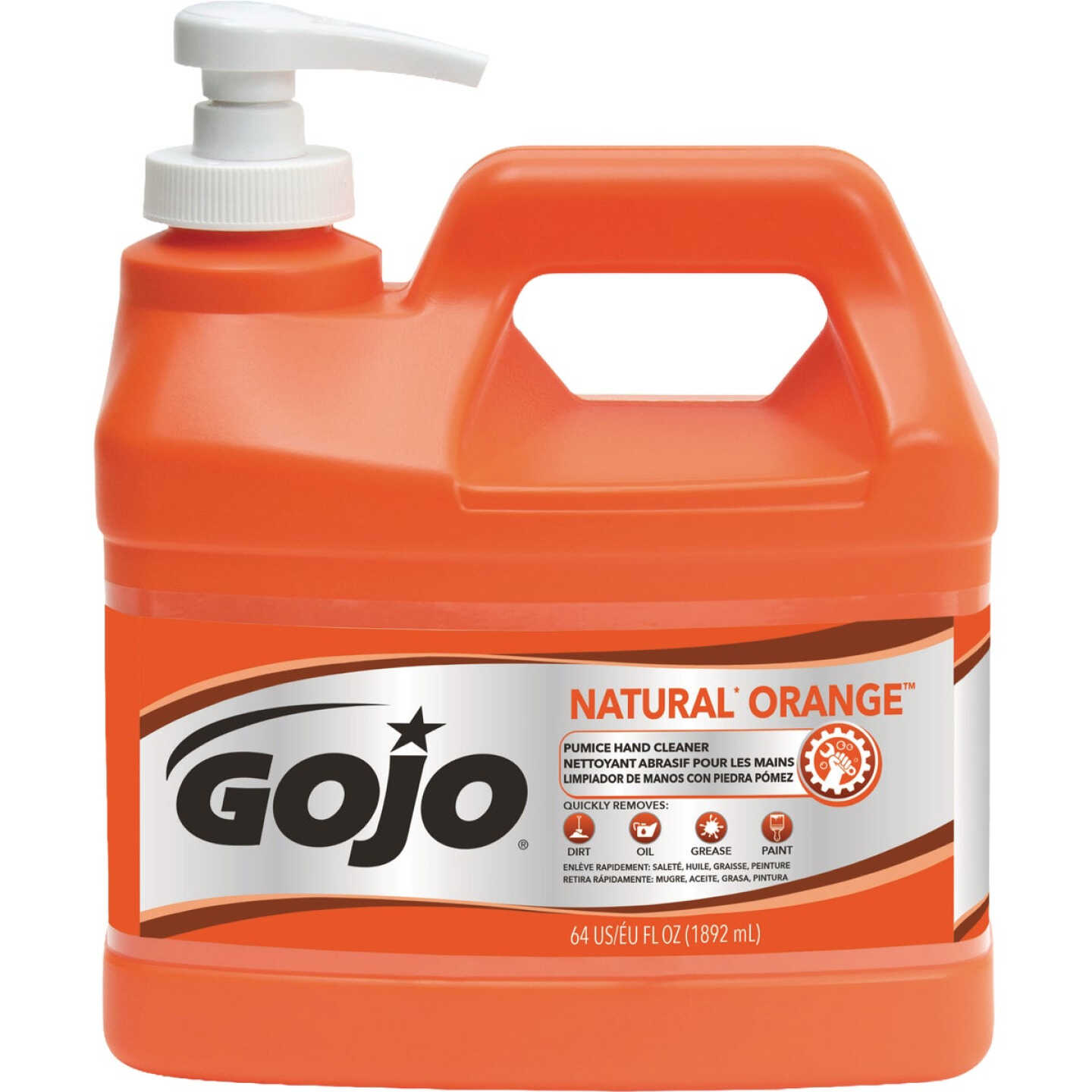 GOJO NATURAL ORANGE Pumice Hand Cleaner, 1/2 Gallon Quick Acting Lotion Hand Cleaner with Pumice Pump Bottle Image 1