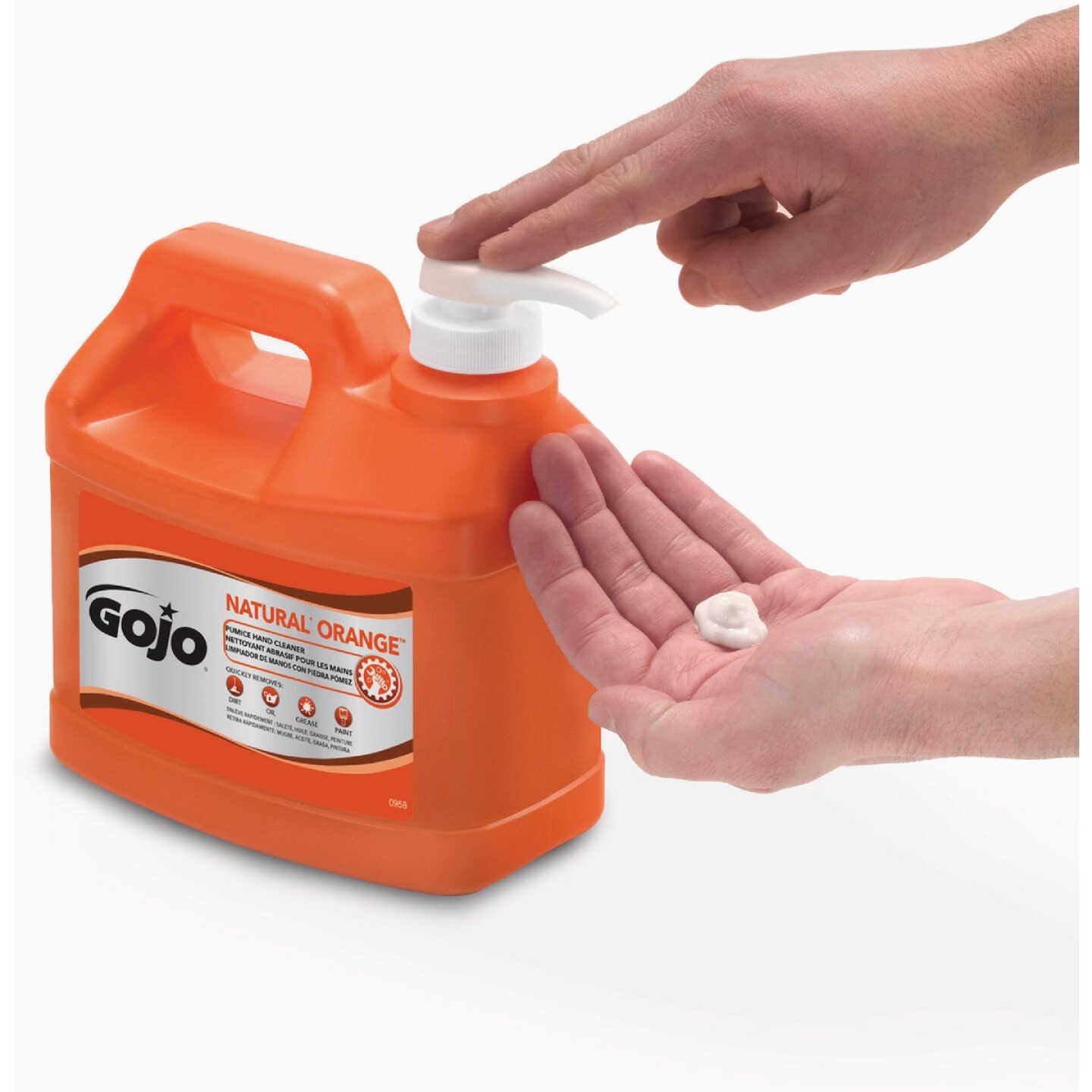 GOJO NATURAL ORANGE Pumice Hand Cleaner, 1/2 Gallon Quick Acting Lotion Hand Cleaner with Pumice Pump Bottle Image 2