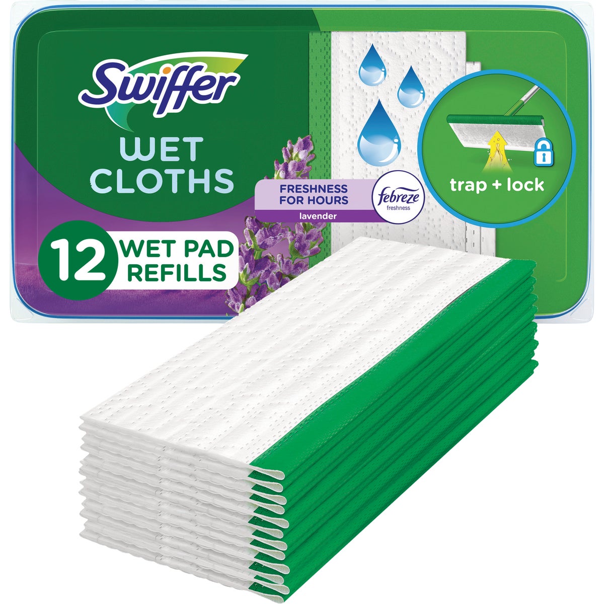 Swiffer Sweeper Wet Cloth Mop Refill, Febreze Lavender & Vanilla (12-Count)