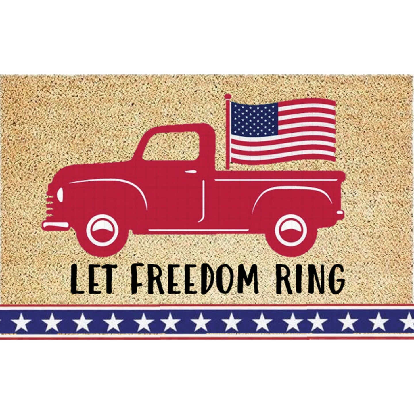 Rockport Premium Americana 18 In. x 30 In. Coir Outdoor Doormat, Let Freedom Ring with Red Truck Image 1