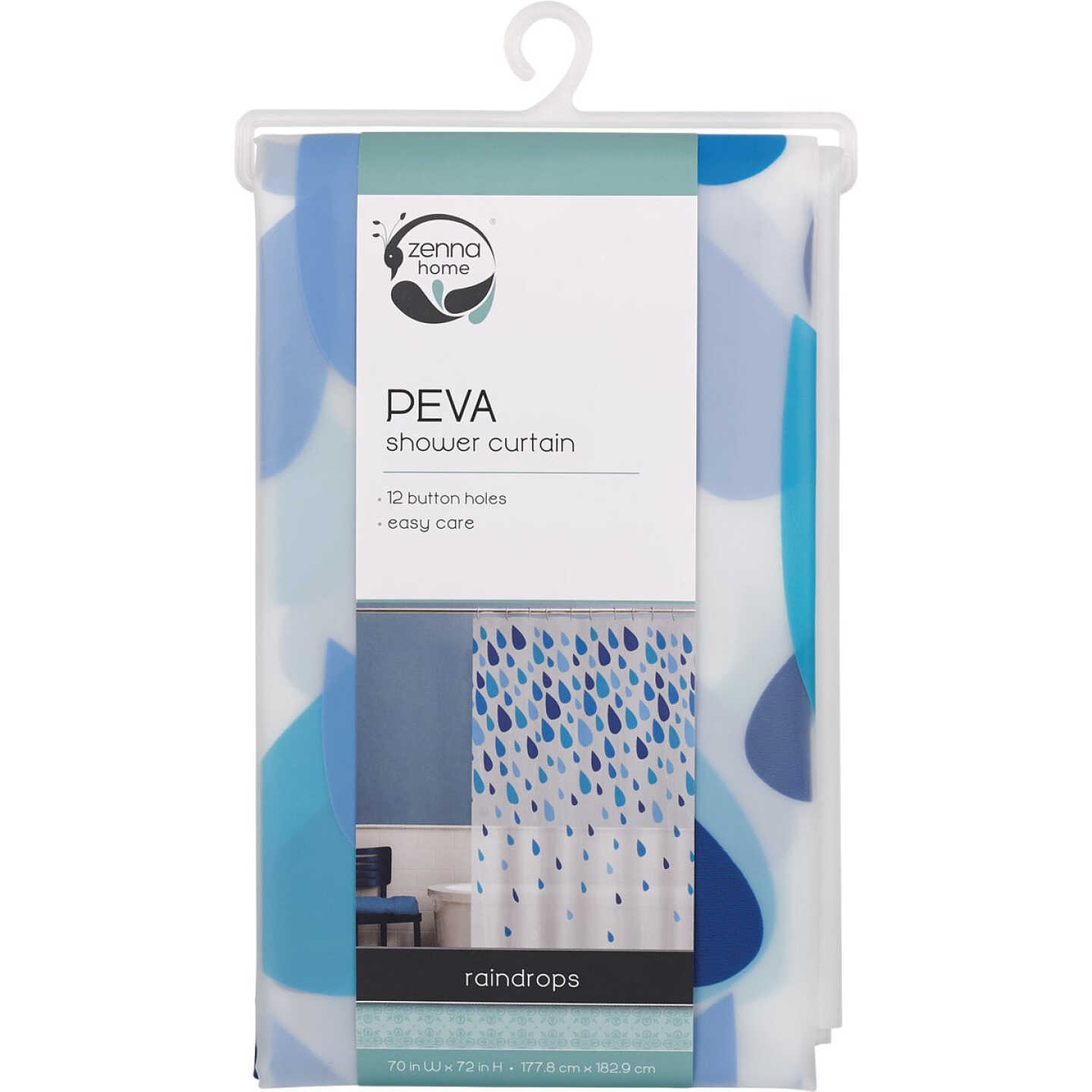 Zenna Home 70 In. x 72 In. Rain Drops Blue Waterproof PEVA Shower Curtain Image 3