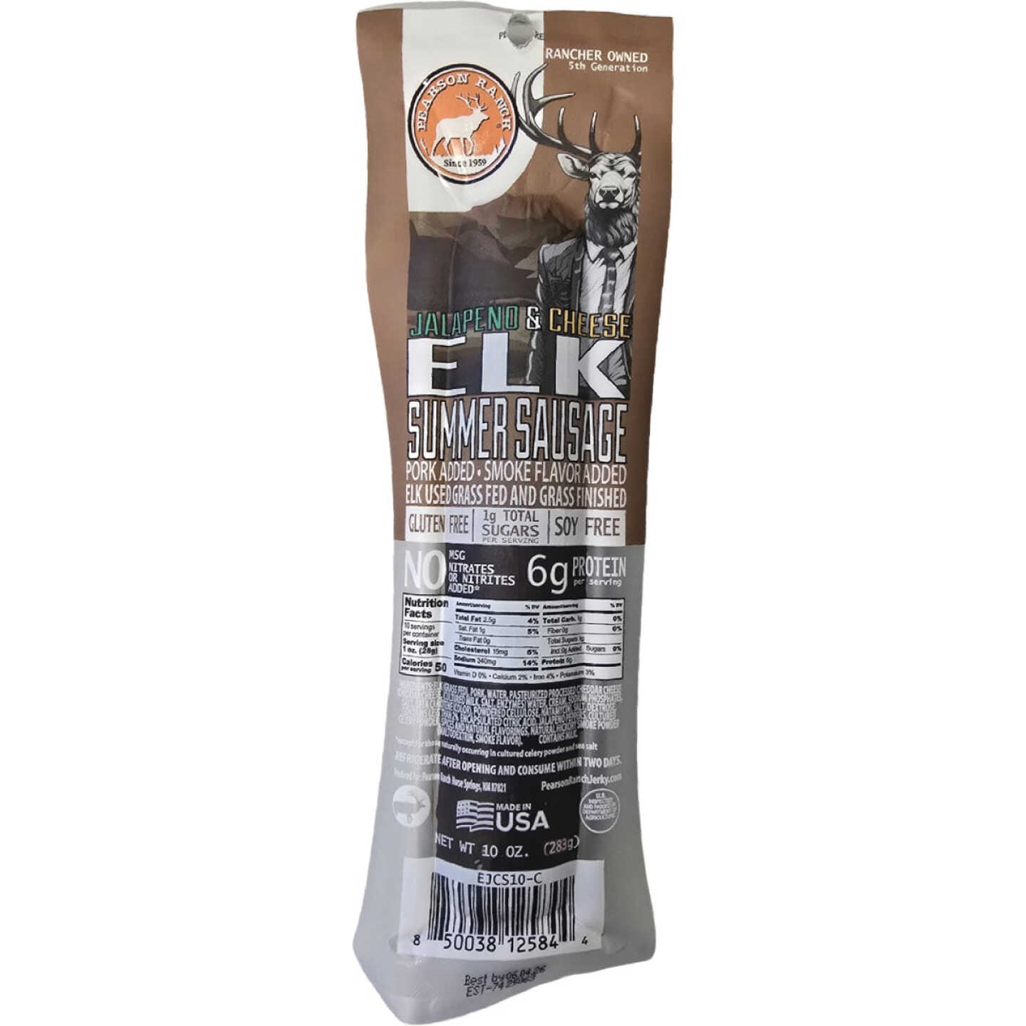 Pearson Ranch Jerky 10 Oz. Elk Jalapeno Cheese Summer Sausage Image 1