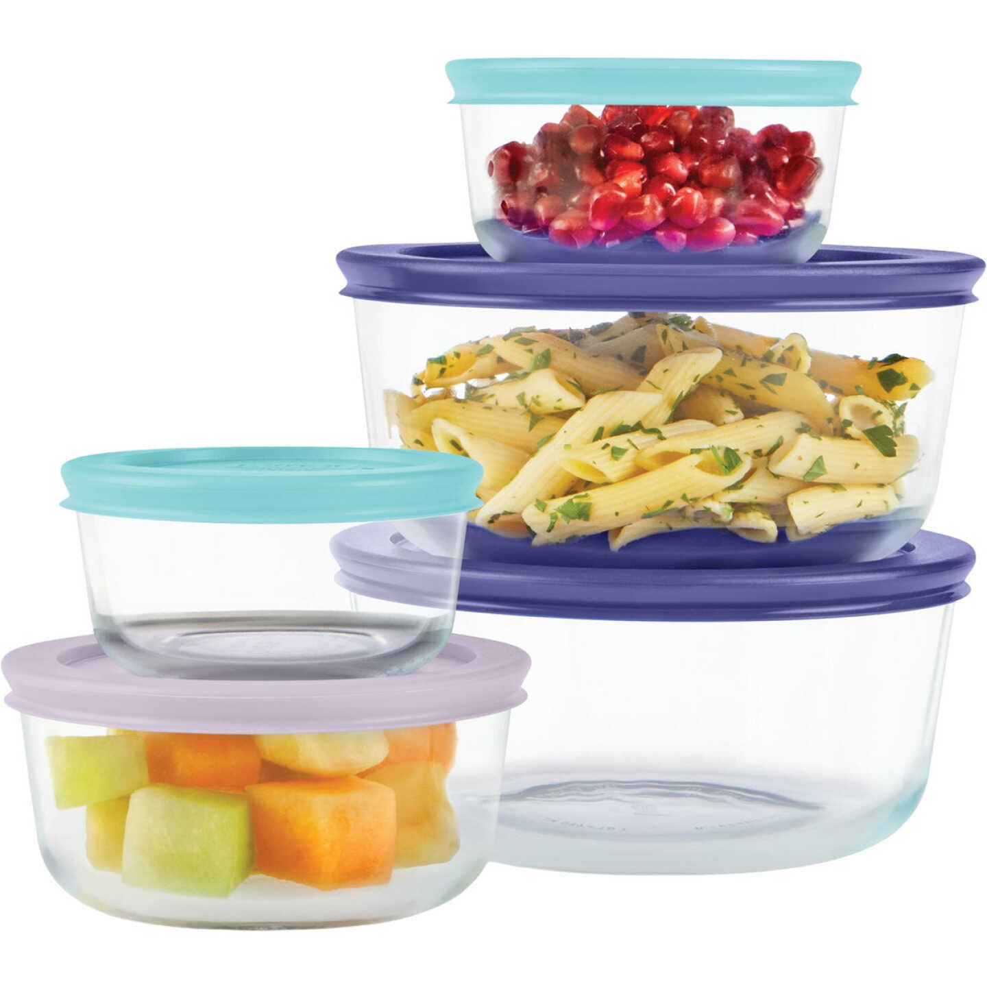 Pyrex Simply Store Glass Storage Bakeware Set with Assorted Colored Lids (10-Piece) Image 1