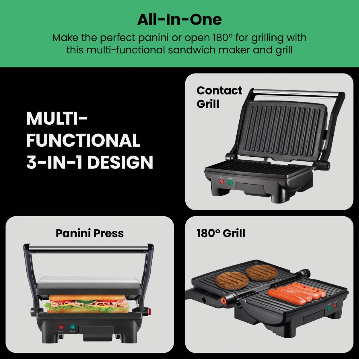 Chefman Electric Panini Press Grill and Gourmet Sandwich Maker (2 Slice) Image 3