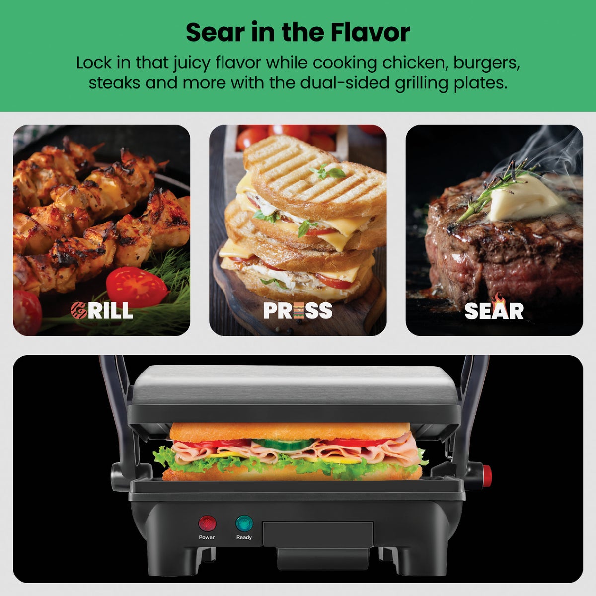 Chefman Electric Panini Press Grill and Gourmet Sandwich Maker (2 Slice) Image 4