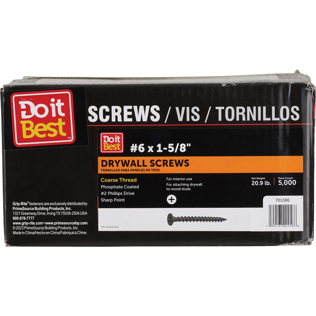 Grip-Rite  #6 x 1-5/8 In. Coarse Thread Black Phosphate Drywall Screw (5000-Count)