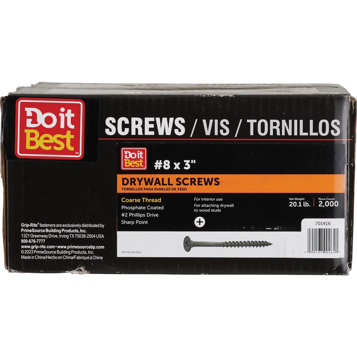Grip-Rite  #8 x 3 In. Coarse Thread Black Phosphate Drywall Screw (2000-Count)
