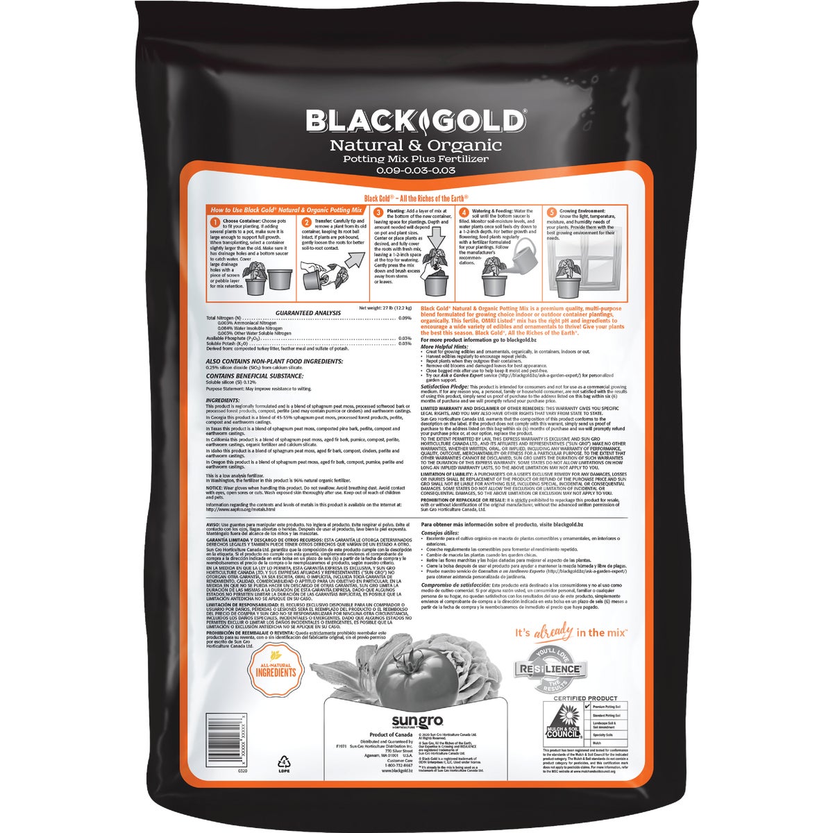 Black Gold 2 Cu. Ft. 47-1/2 Lb. All Purpose Natural & Organic Potting Soil Mix Image 3