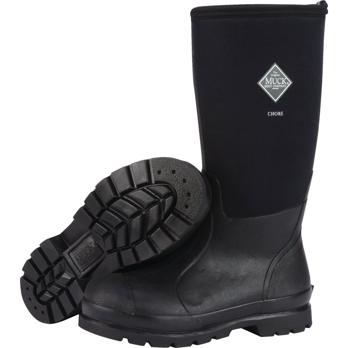 The Muck Boot Company Chore Classic Hi Men's Black Plain Toe Rubber Work Boot, Size 9