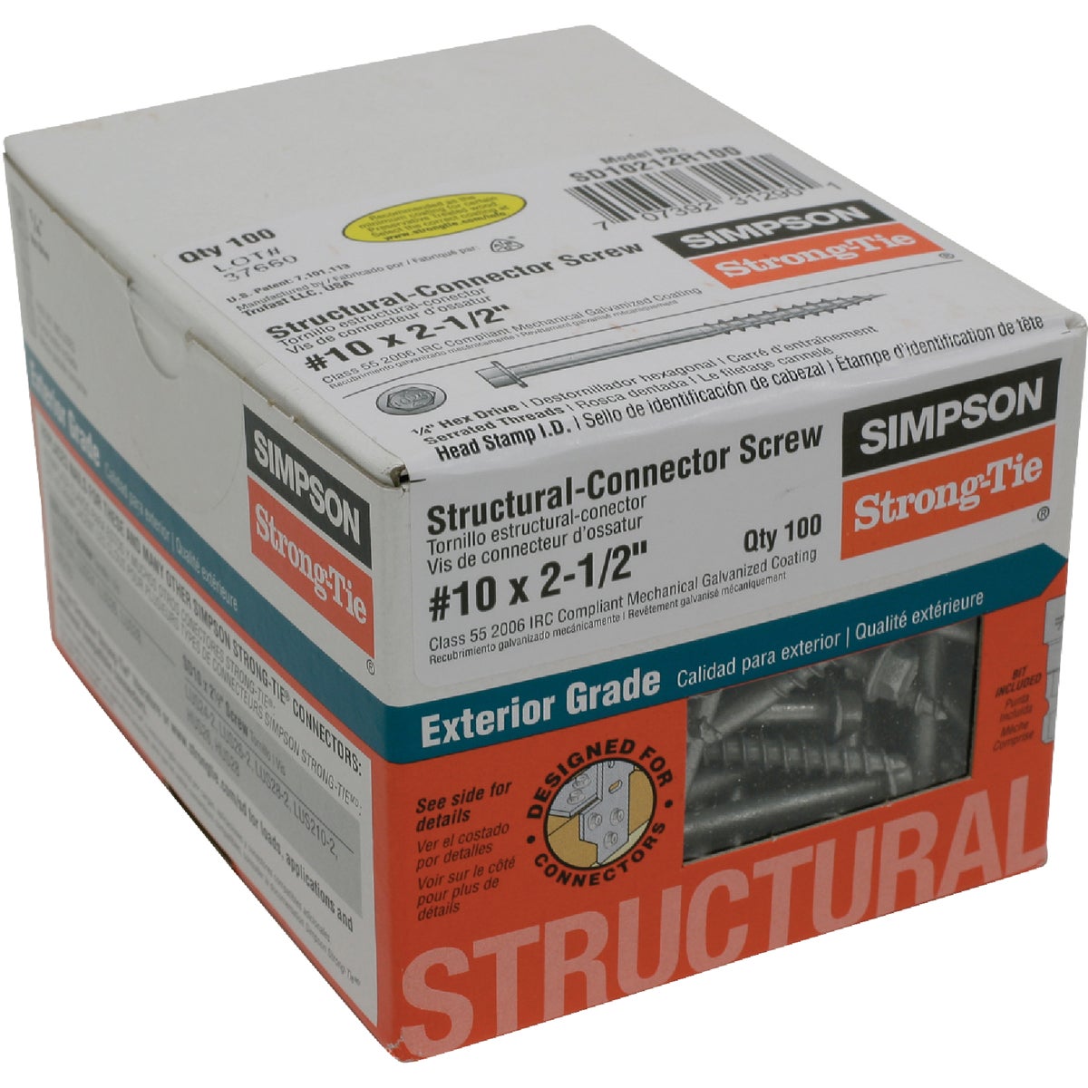 Simpson Strong-Tie Strong-Drive SD 2-1/2 In. x 10 ga Hex Drive Mechanically Galvanized Connector Screw (100-Count)