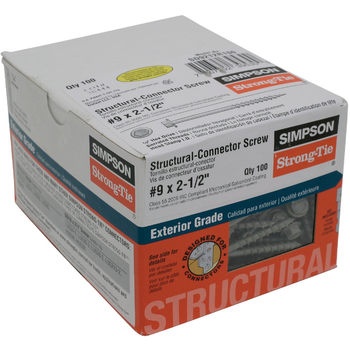 Simpson Strong-Tie Strong-Drive SD 2-1/2 In. x 9 ga Hex Drive Mechanically Galvanized Connector Screw (100-Count)