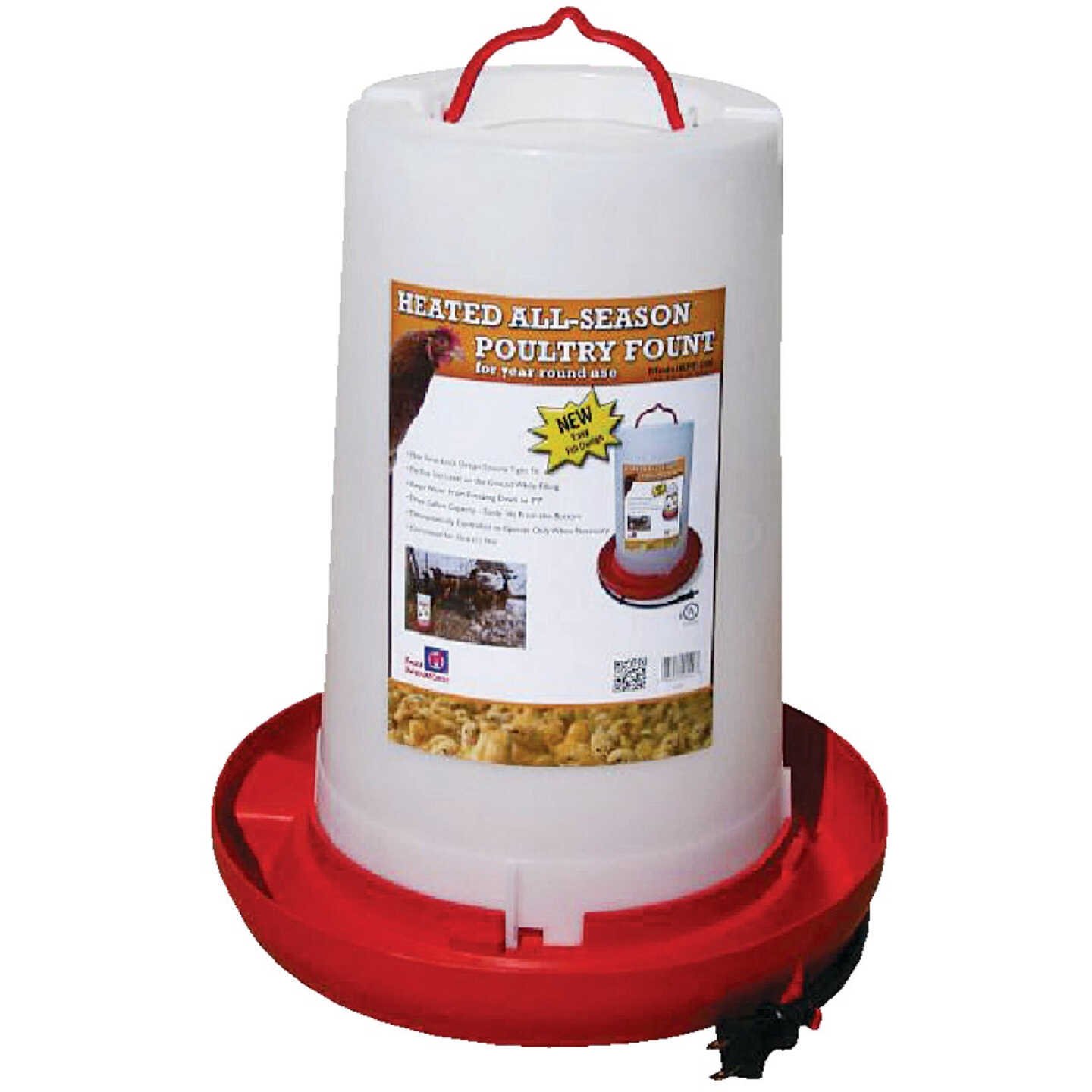 Farm Innovators 3 Gal. Plastic Heated Poultry Fountain Image 1