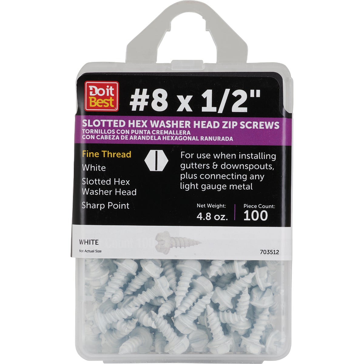 Do it #8 x 1/2 In. White Slotted Hex Washer Head Screw (100-Count)