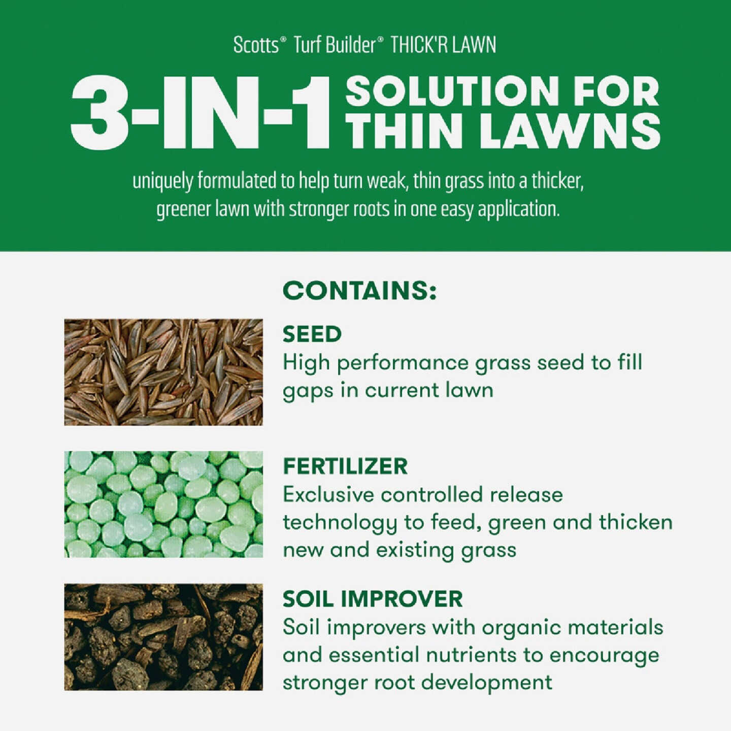 Scotts Turf Builder Thick'R Lawn 12 Lb. 1200 Sq. Ft. Sun & Shade Grass Seed, Fertilizer, and Soil Improver Combination Image 2