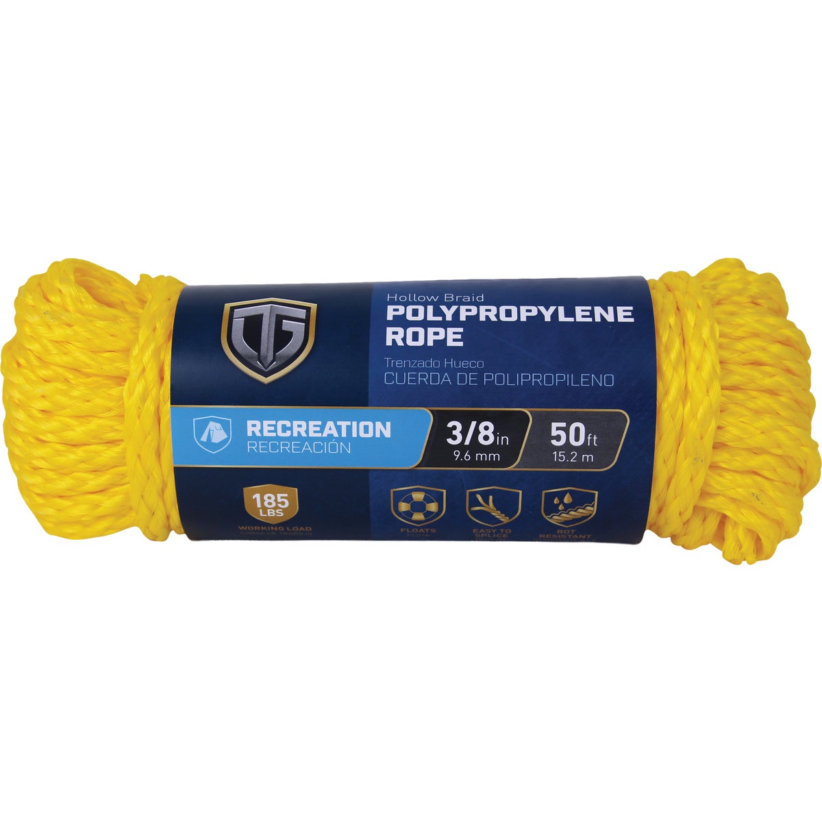 TruGuard 3/8 In. x 50 Ft. Yellow Hollow Core Polypropylene Rope