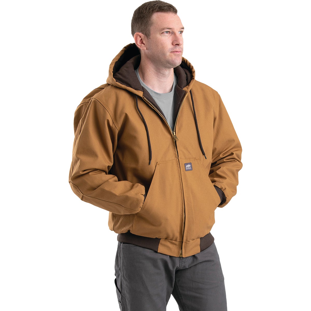 Berne Heritage Men's Medium Brown Duck Hooded Active Work Jacket