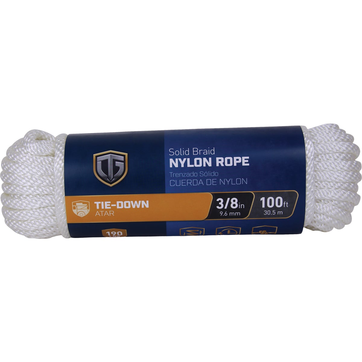 TruGuard 3/8 In. x 100 Ft. White Solid Braid Nylon Rope