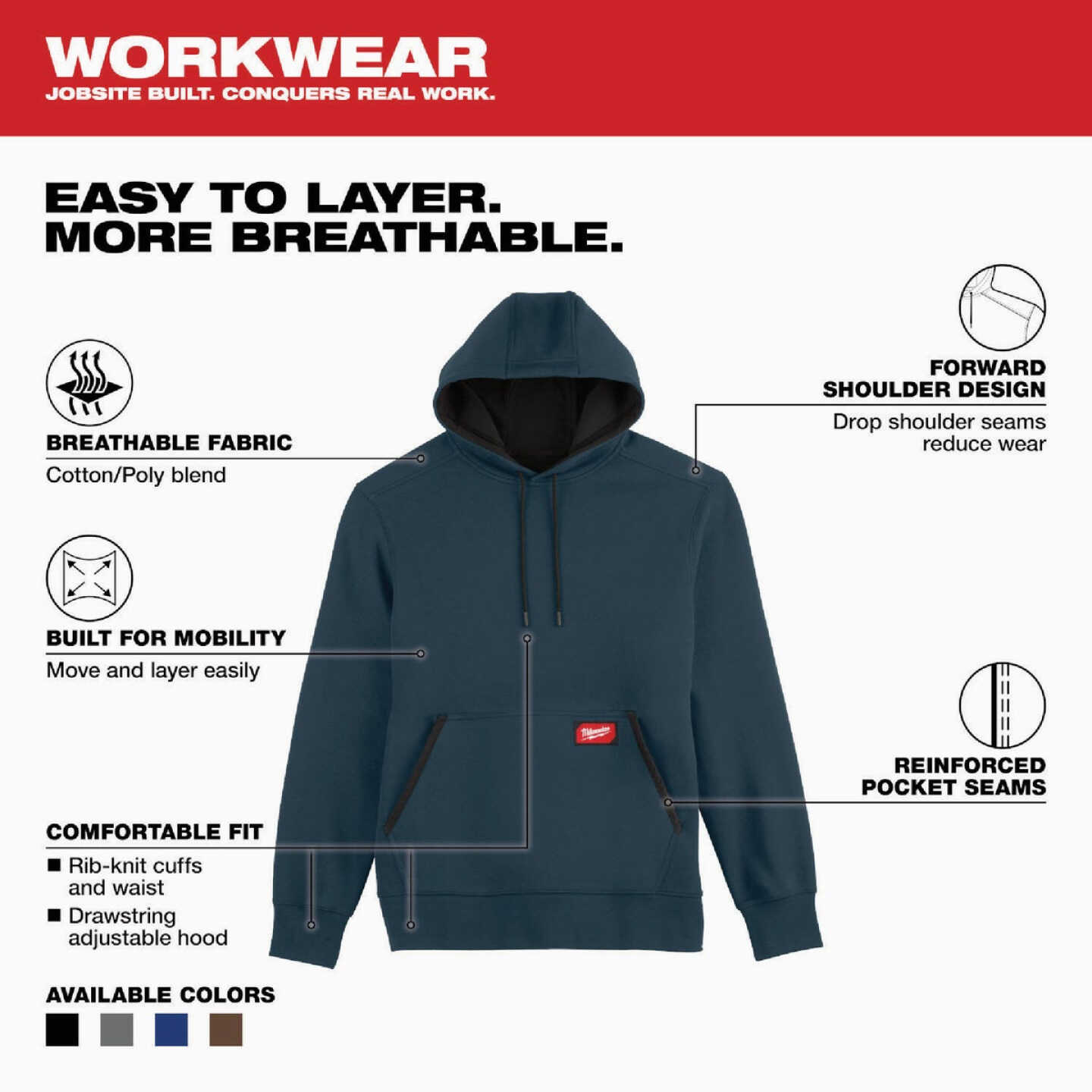 Milwaukee FREEFLEX Medium Blue Midweight Pullover Hooded Sweatshirt Image 2