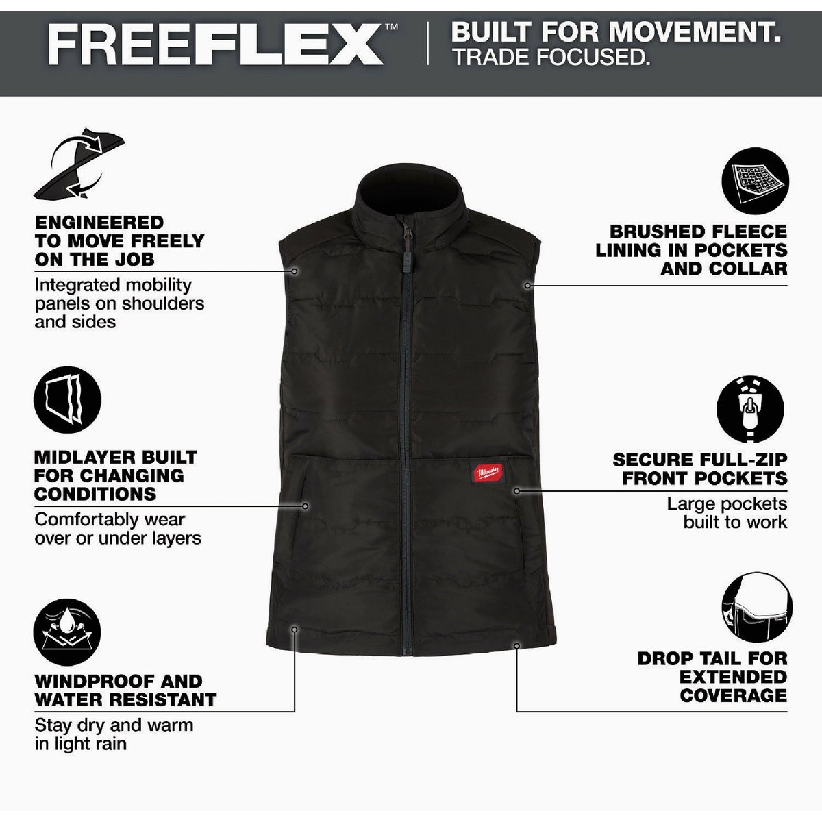 Milwaukee FREEFLEX Women's Medium Black Lightweight Insulated Vest Image 2