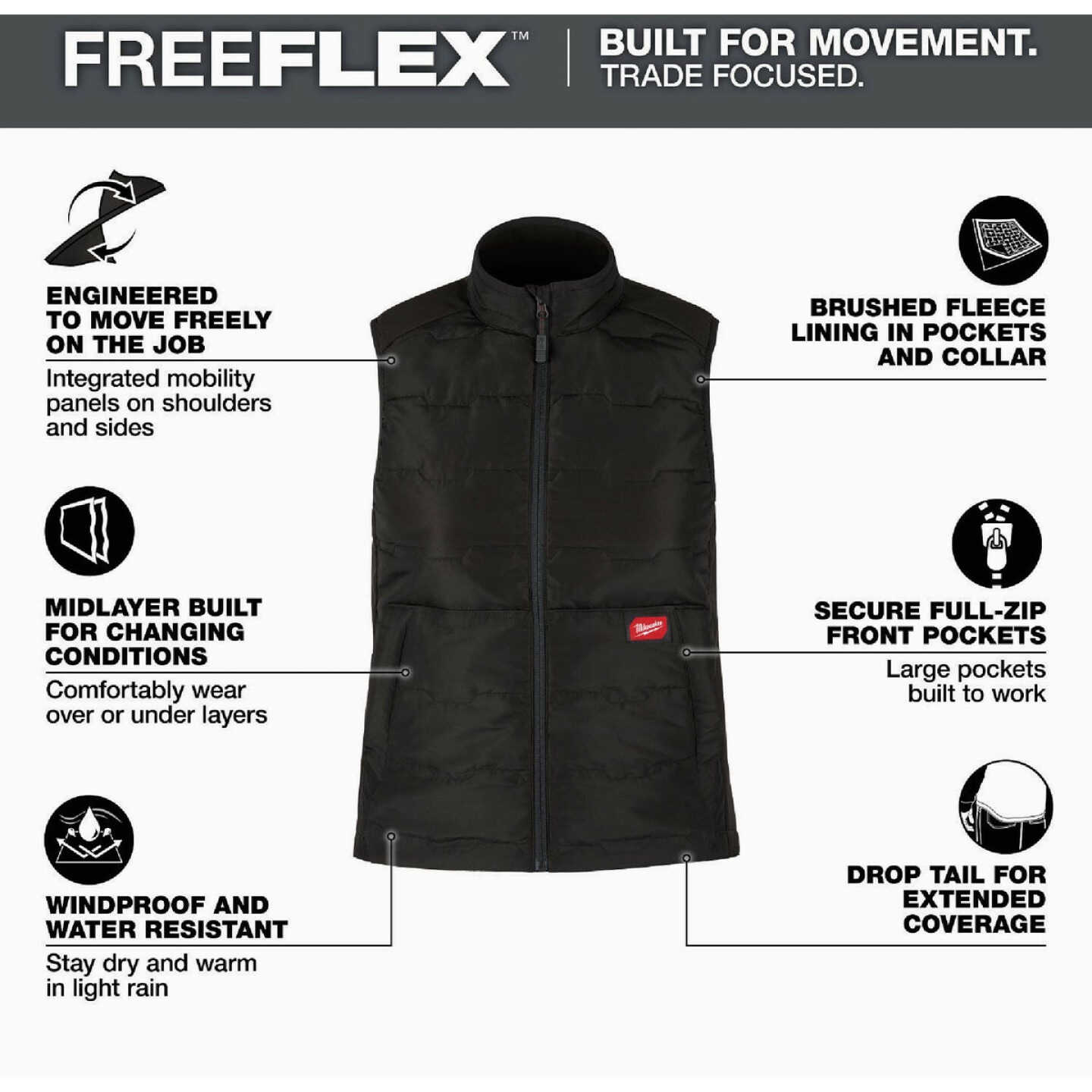 Milwaukee FREEFLEX Women's Medium Black Lightweight Insulated Vest Image 2