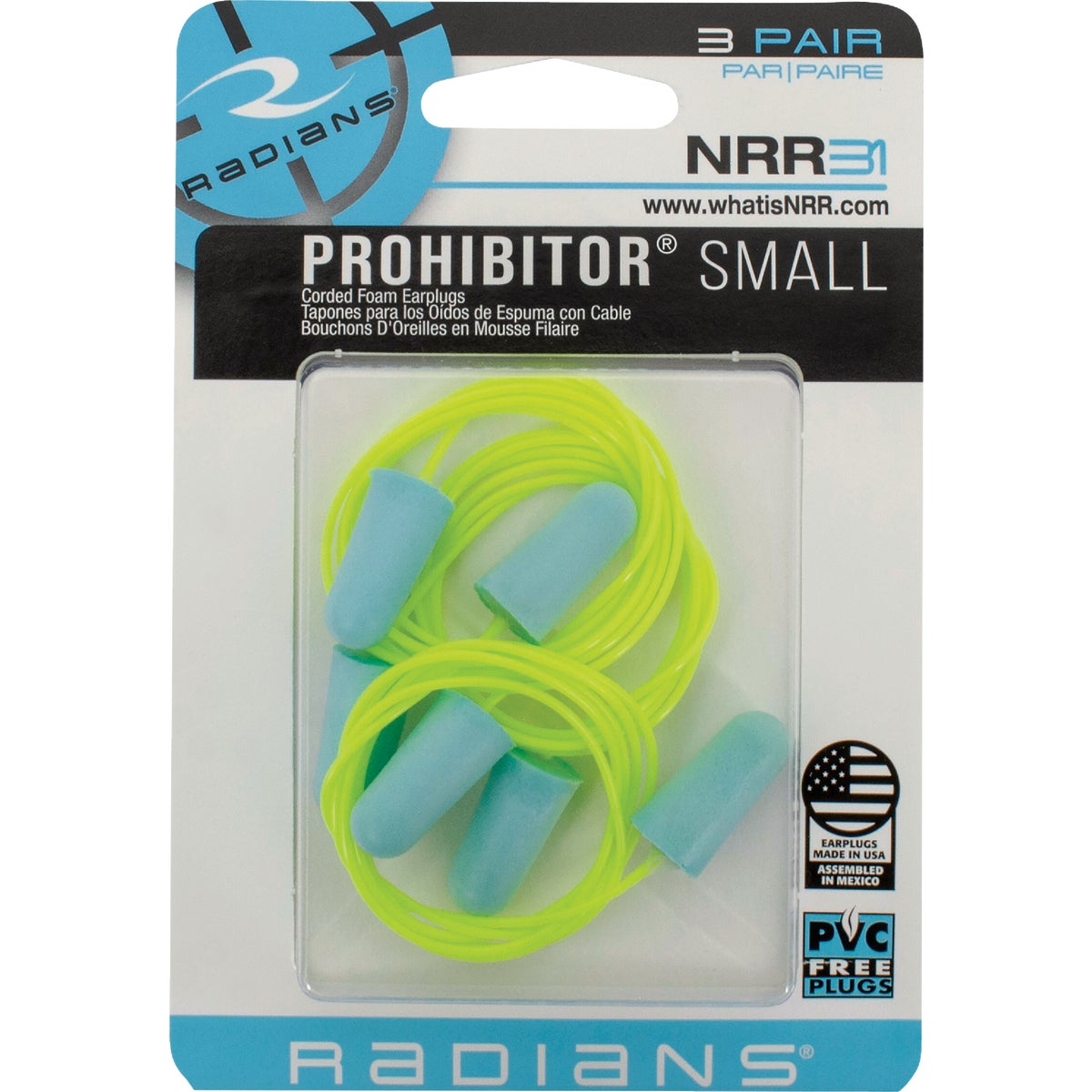 Radians Prohibitor Small Disposable Foam Corded Earplugs (3-Pack)